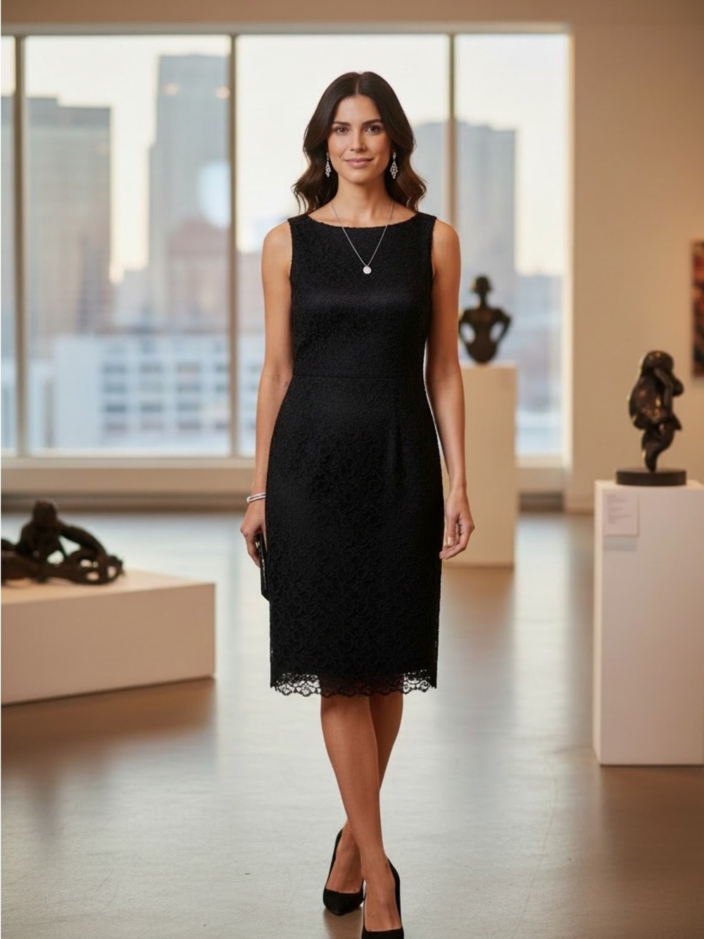 Address Maggy Elegant Black Lace Midi Dress Size 6 Polyester Lined